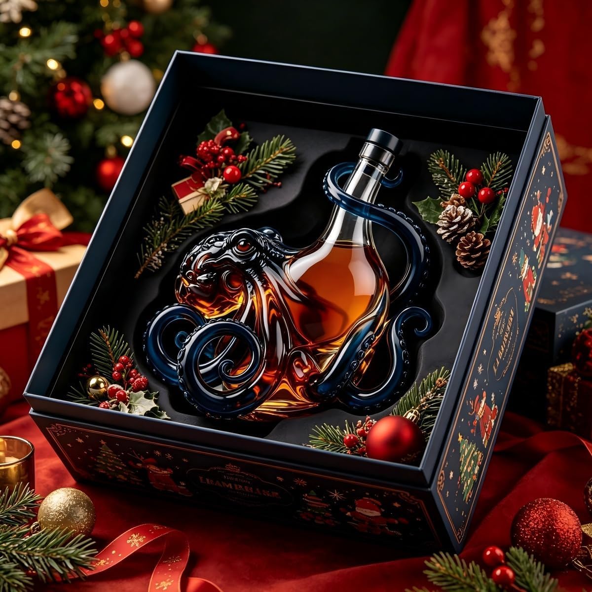 3D-Oktopus-Glasdekanter, 350 ml, nautische Kunstflasche, geformter Tiefsee-Displayhalter für Wein, Whiskey, Likör, Limonade, einzigartige Sammleredition