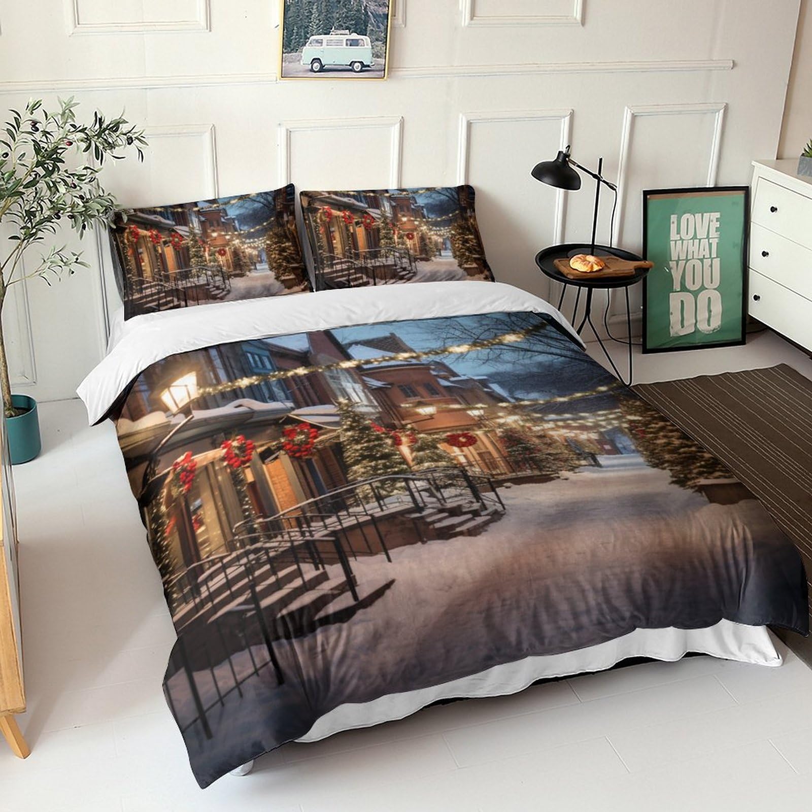 Housse de couette Christmas Streets 3D : finis les lits froids et tristes en hiver