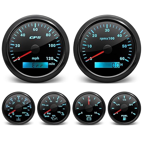 Miniatura 9 de ARTILAURA Juego de velocímetro GPS de calibre 6, 120 MPH, tacómetro, medidor de combustible, medidor de temperatura del agua, medidor de presión de