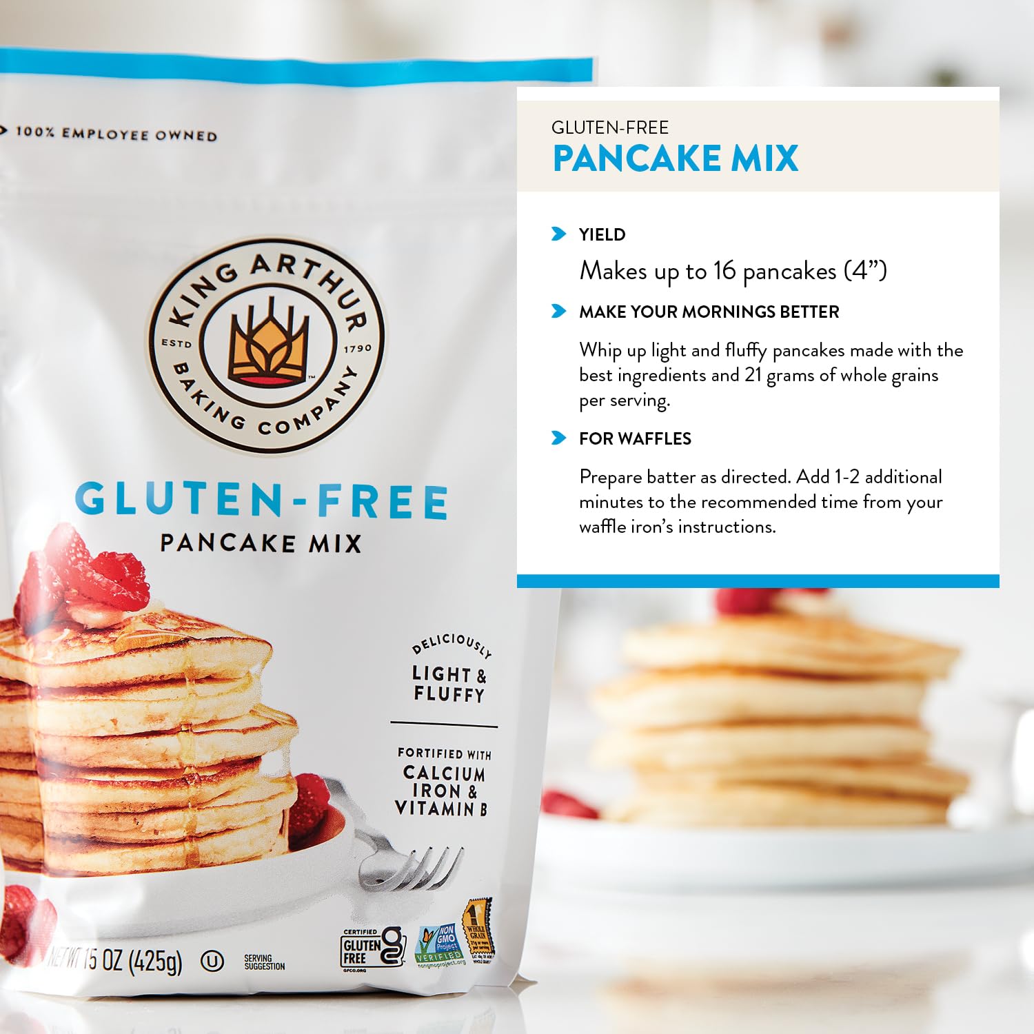 King Arthur Flour Gluten Free Pancake Mix, 15 Ounce (Pack of 6)