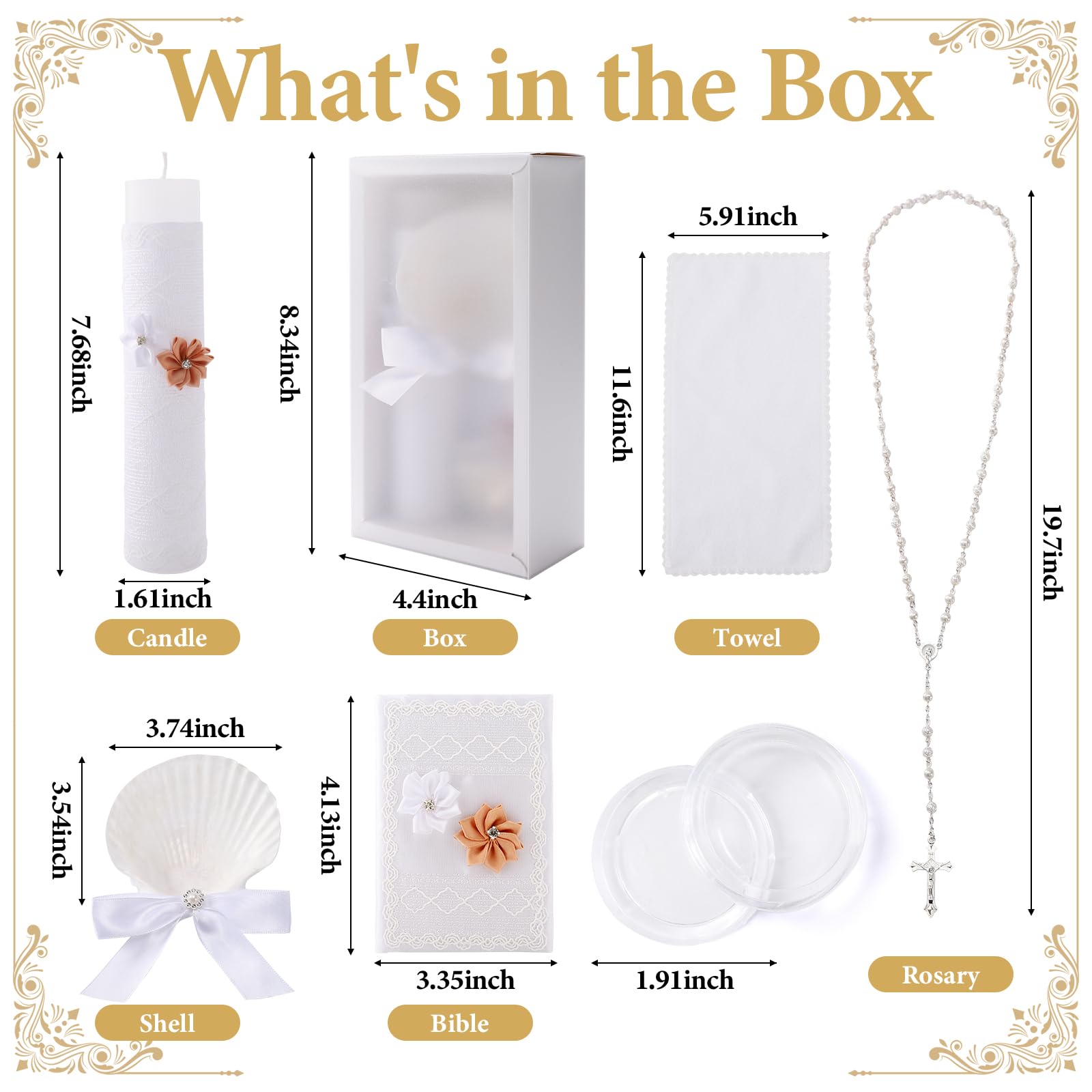 5 PCS Baptism Candle Set for Boys and Girls,Baptism Kit Catholic Candle,Towel,Shell,Rosary andBible for Baptismal Christening First Communion Gift,Velas para Bautizo De Niño o Niña