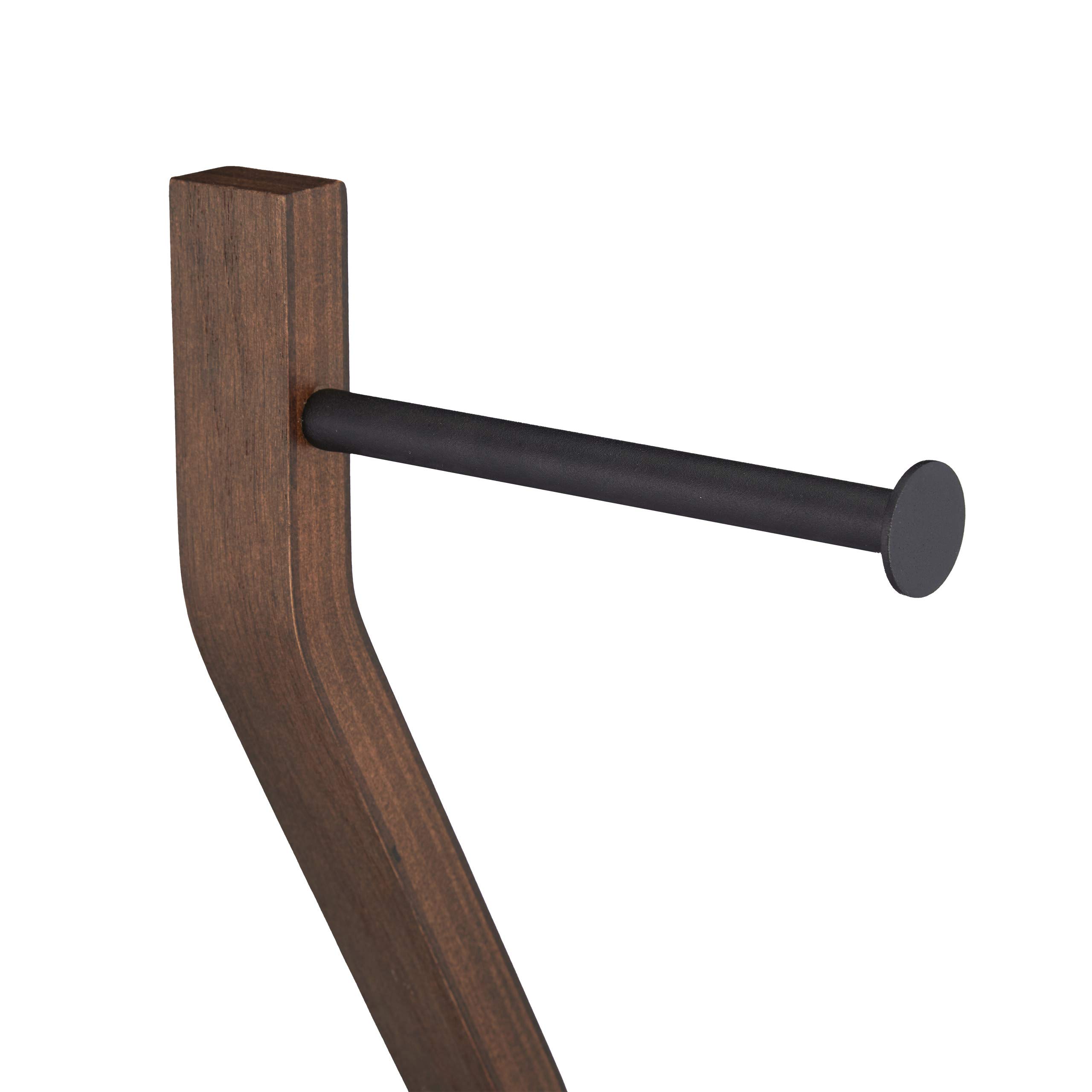 Relaxdays WC Garnitur stehend, Holz und Stahl, Toilettenpapierhalter mit Bürste, 1 Stück, schwarz/braun