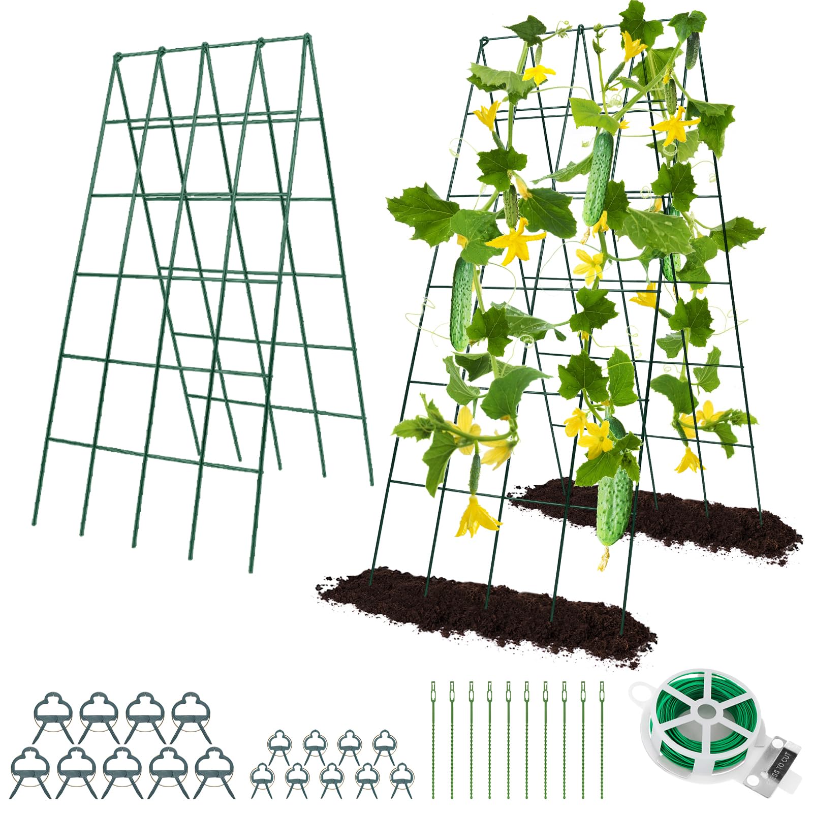 RIFNYCucumber Trellis, 40 x 16.5 inch 2 Pack A Frame Metal Garden Trellis for Climbing Plants Outdoor Raised Bed, Super Stable Trellis for Vegetable Tomato Bean Grape Vine Pea (No Installation)