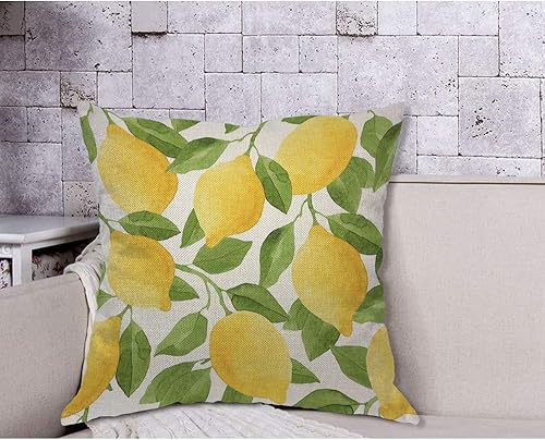 Miniatura 4 de AOYEGO Funda de almohada de limón, árbol frutal, rama saludable, hoja de dibujos animados, naturaleza, madura, vitamina amarilla, 18 x 18 pulgadas,
