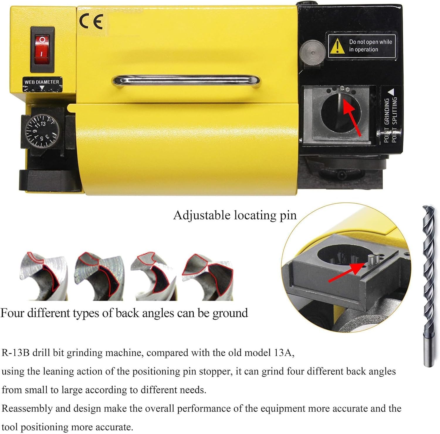 Szlifierka do wierteł, 220 V/120 W do º3-f13, 1 tarcza szlifierska diamentowa, regulowany kąt punktowy 95°-135° do użytku mechanicznego