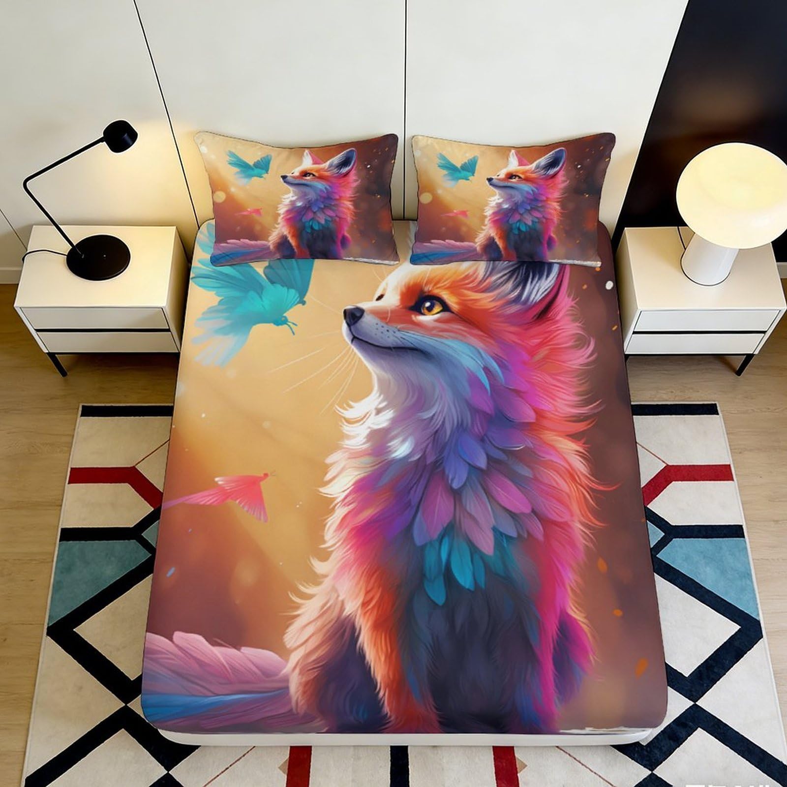 Jqzkxnhpbr Style-6 3D Printed Colorful Fox Fitted Sheet Microfiber Soft Decorative Butterfly Bed Cover For Bedroom Dorm Mattress Protection 90X200x25cm