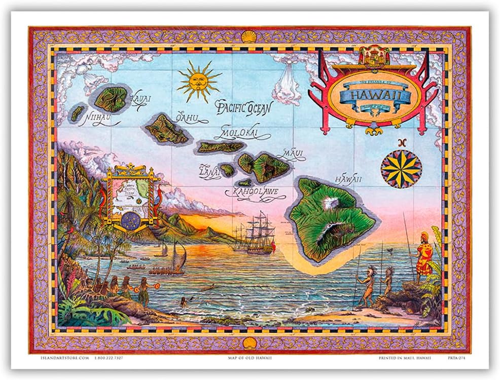 Map of Old Hawaii - The Islands of Hawaii - Vintage Map by Steve Strickland - Master Art Print (Unframed) 9in x 12in
