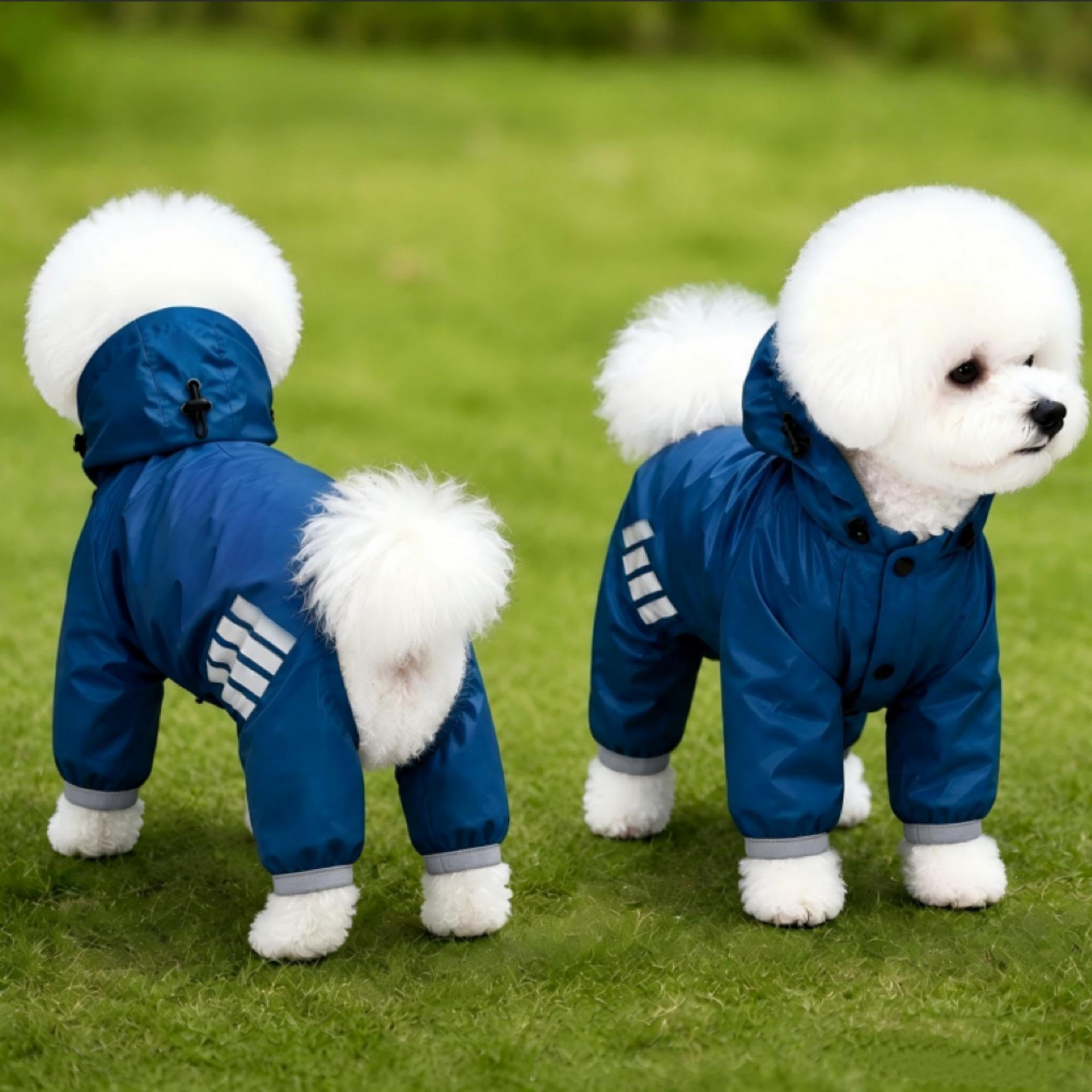 Manteau de pluie imperméable pour chiens de petite et moyenne taille avec capuche | Bandes réfléchissantes, facile à enfiler, accès à la laisse, plusieurs options de taille, tissu respirant à séchage rapide