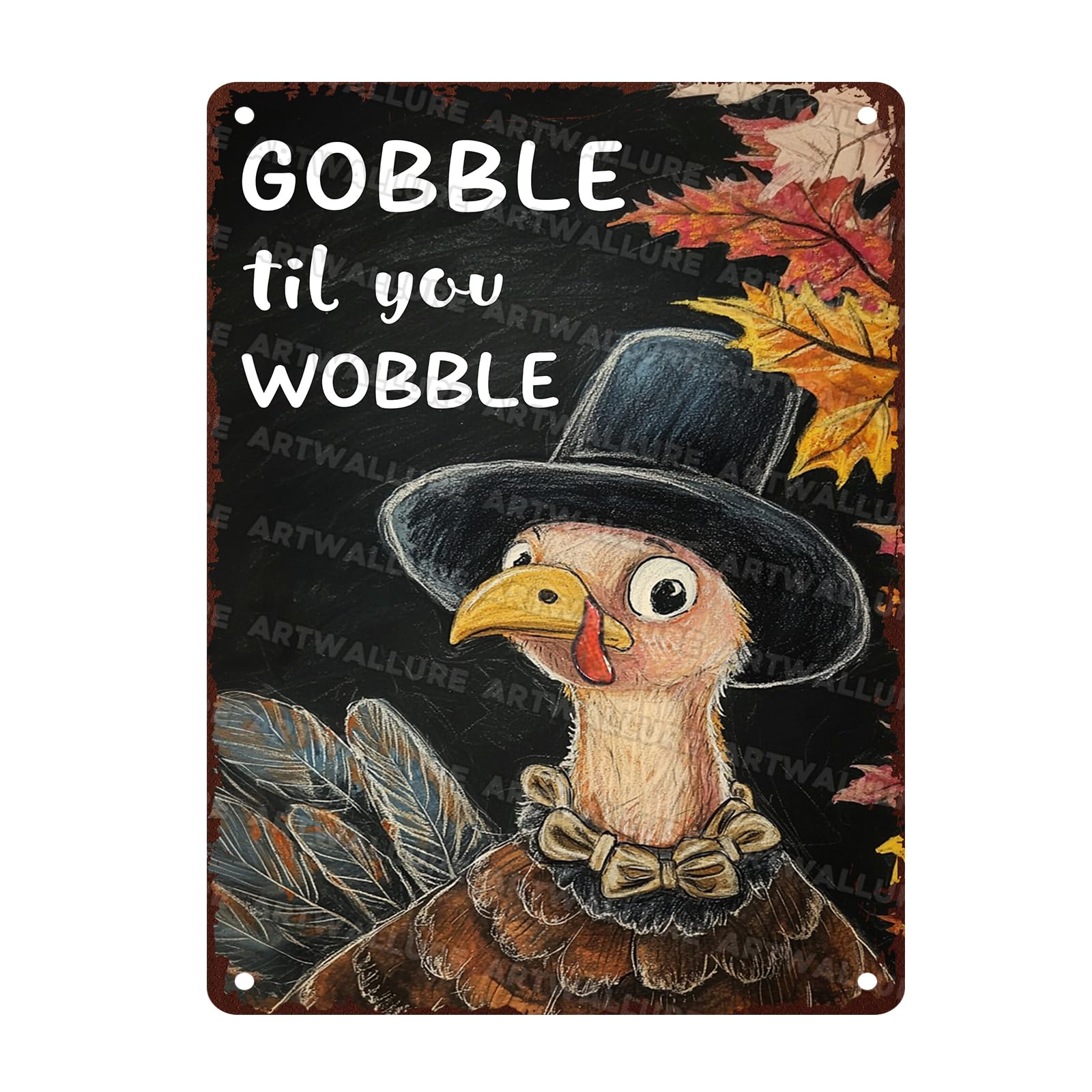 Fall Harvest Turkey Metal Tin Sign Vintage Thanksgiving Rustic Wall Art Gobble Holiday Decor 12x16inch