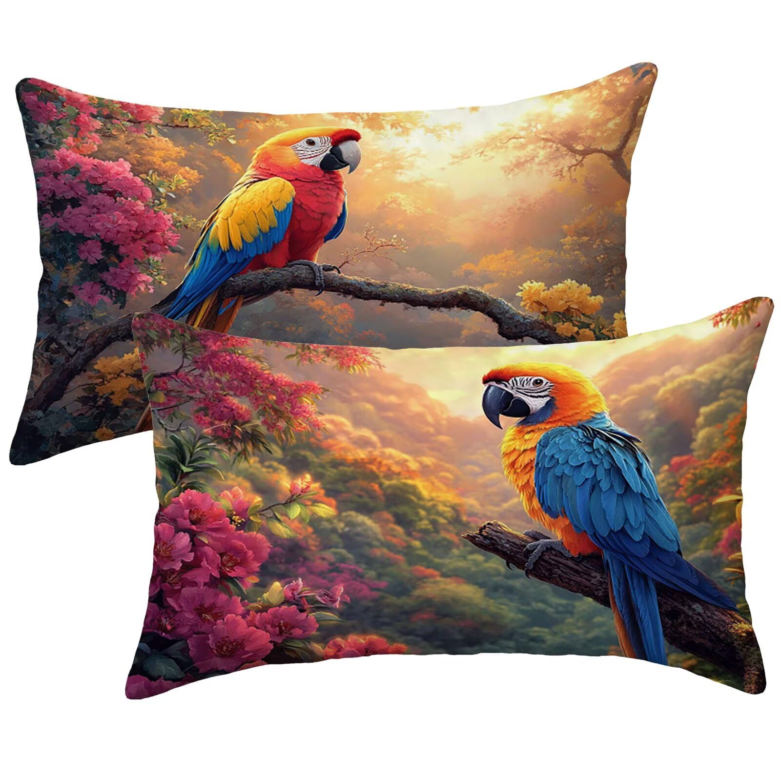 Kissenbezug 40x60, Papagei Outdoor Kissen Rechteckig, Outdoor Wetterfest Kissenbezüge mit Unsichtbarem Reißverschluss, Samt Sofakissen, Baum Kissenhüllen für Schlafzimmer Deko Wohnzimmer E-1274