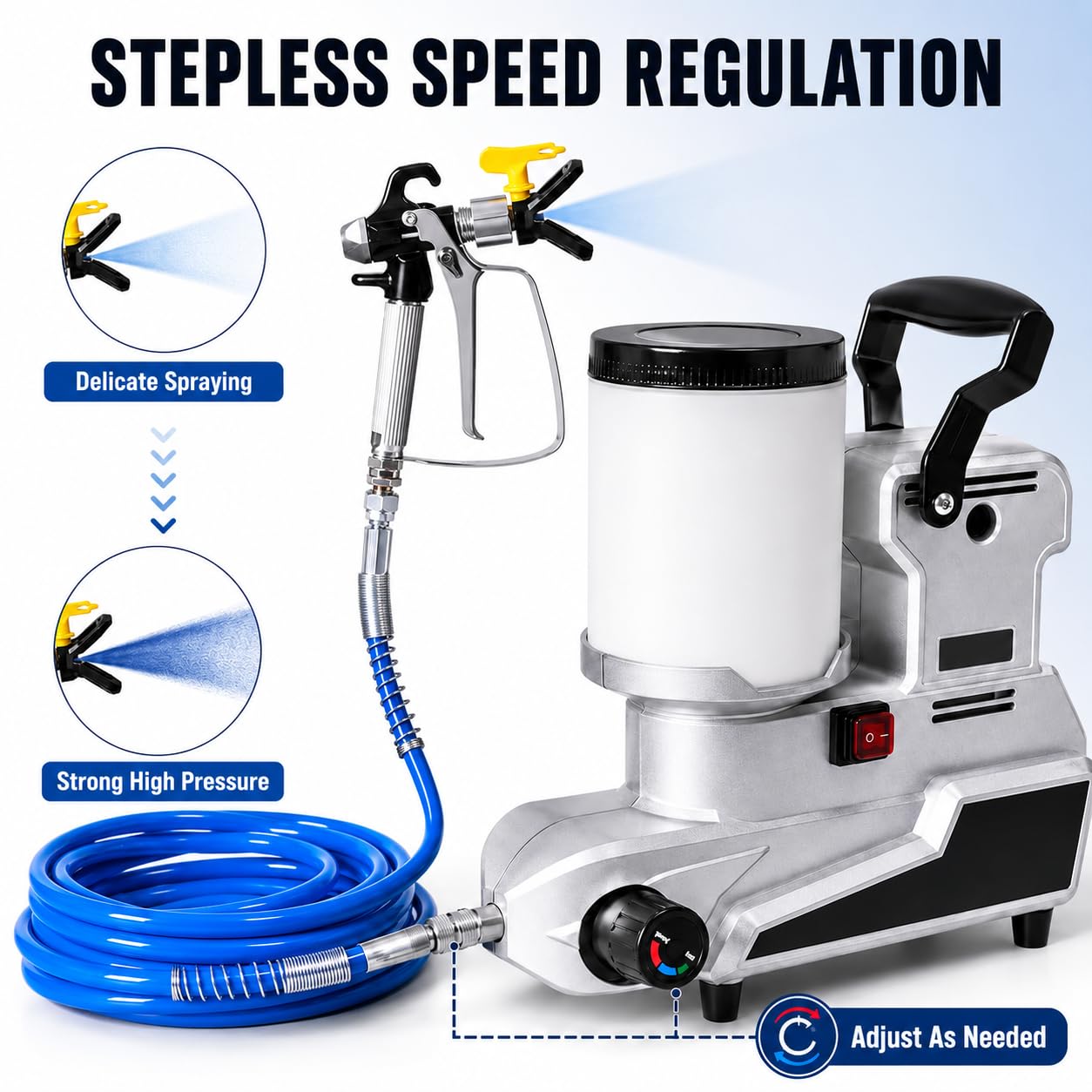 Przenośny Airless agregat malarski 1600 W, 2,5 l/min z 3 prędkościami, pojemność 2 l, wąż 5 m, 220 V