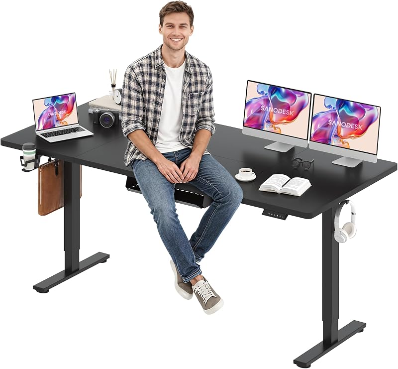 79''x32'' Large Electric Computer Height Adjustable Standing Desk | Ergonomic Electric Stand Up Desk with Memory Presets Splice Board for Home Office,Computer Workstations,Black Frame+Black top