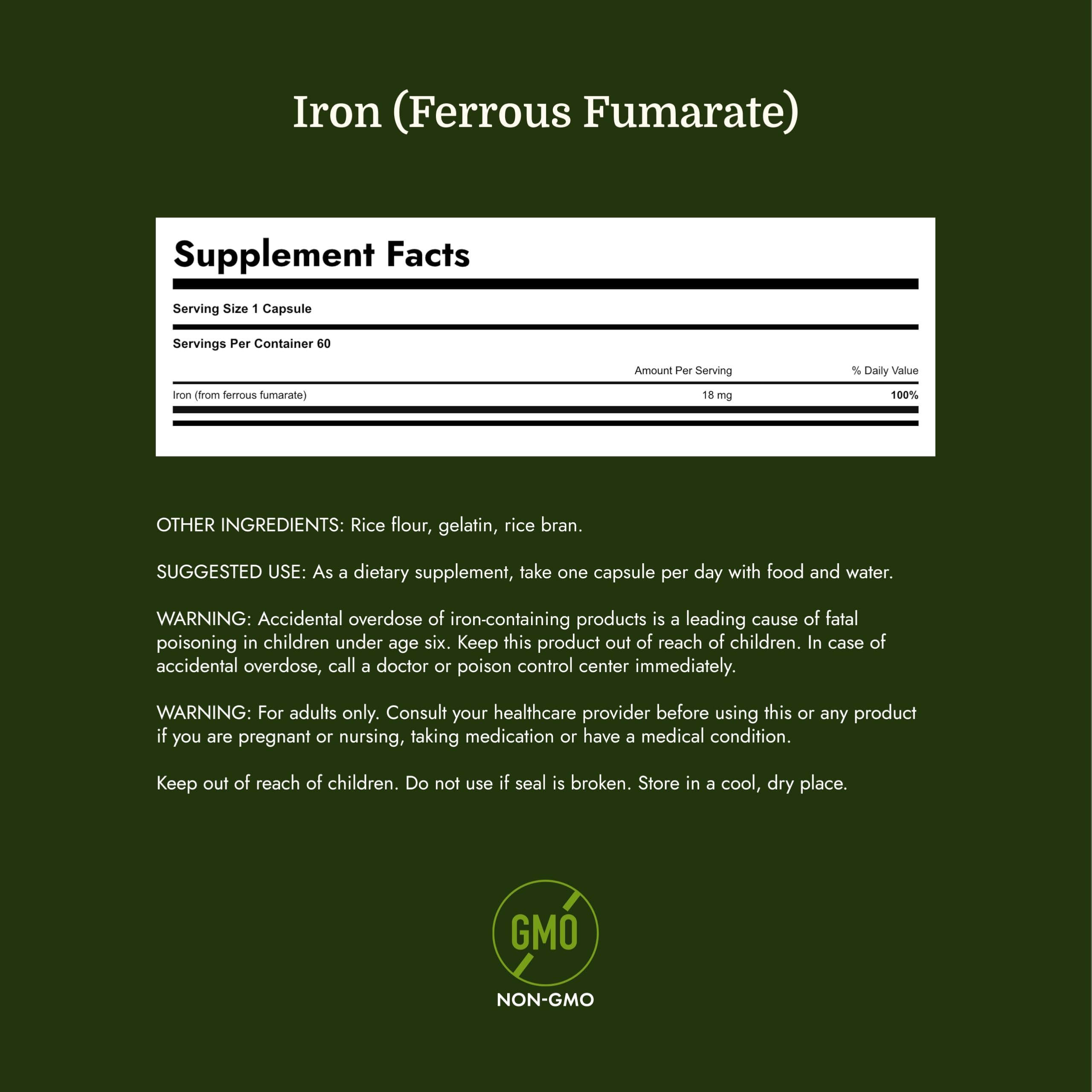 Swanson Iron (Ferrous Fumarate) (60 Capsules, 1 Pack, 18mg Each) — Amazon image 4