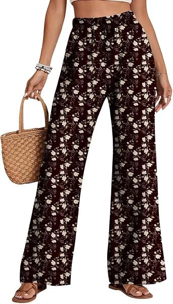 Zhyaj Boho High Waist Linen Pants for Women Soft Wide Leg Palazzo Trousers with Drawstring Side Pockets Breathable Comfort