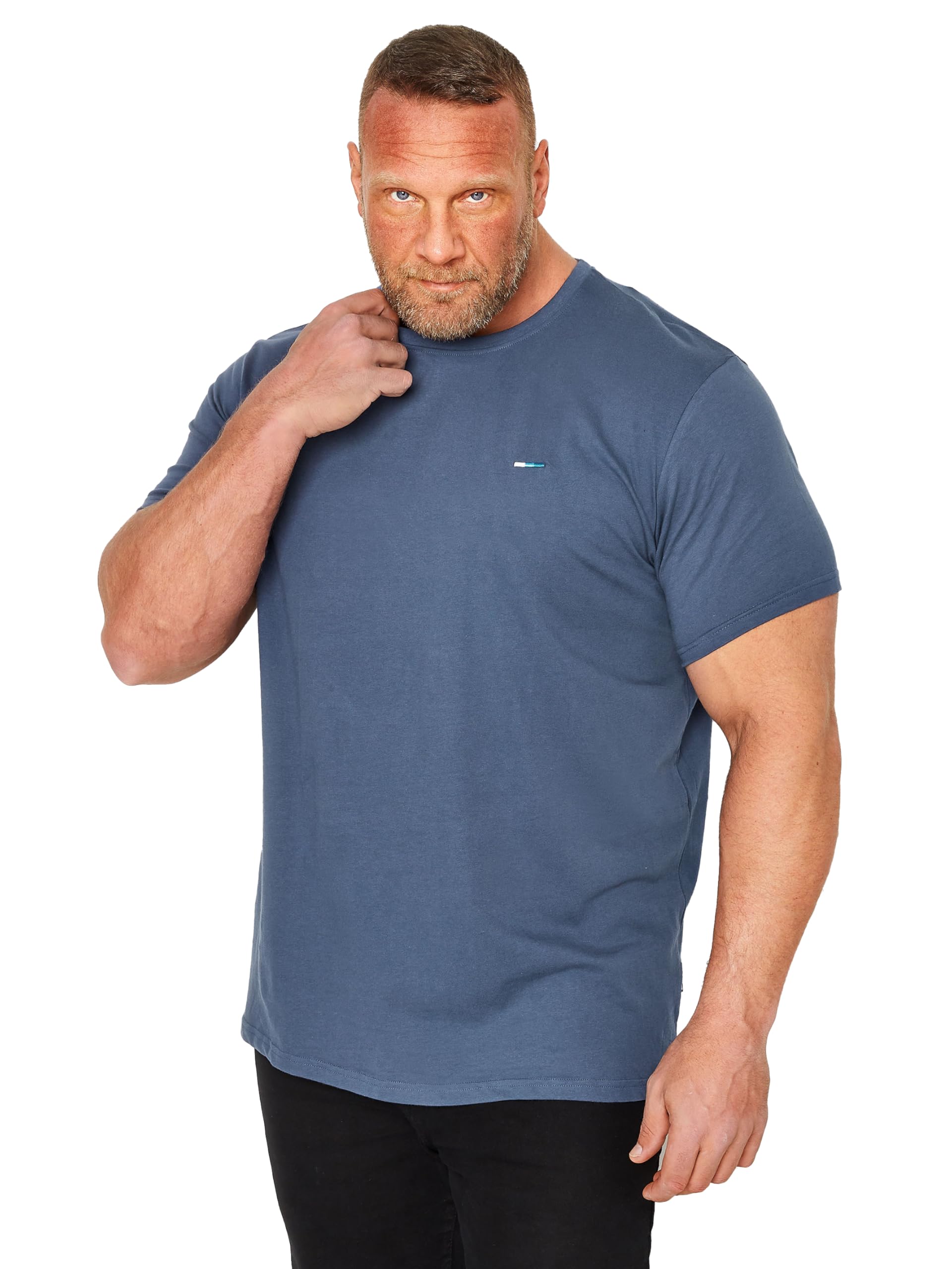 Badrhino Men's Blue Big & Tall Core Essential Everyday Tee Crew Neck Short Sleeve T-Shirt Top - Longer Length 100% Cotton - M To 8XL Mid 5-6Xl