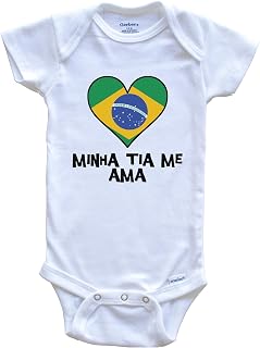 My Aunt Loves Me Portuguese Language Brazil Flag Heart One Piece Baby Bodysuit - Minha tia me AMA