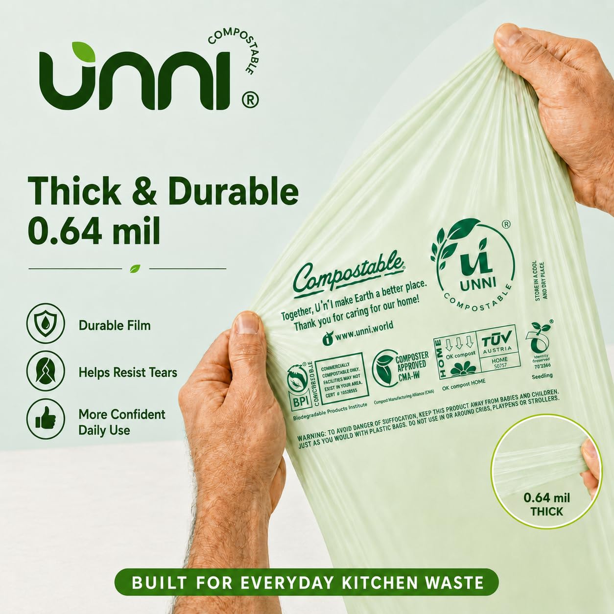 UNNI 1.6 Gallon Compostable Tie Handle Bags Gallery Image