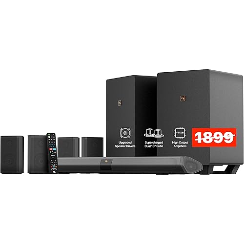 Nakamichi Shockwafe Ultra 9.2.4 Channel Soundbar System with Dolby Atmos/DTS:X, Dual 10" Subwoofers, 4 Rear Surround Speakers, 1300 Watts Max Output Power