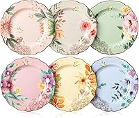 BTaT Porcelain Floral Plates Set of 6, 8 Inch Dessert Salad Appetizer Plates - Elegant Scalloped Edge Dinnerware