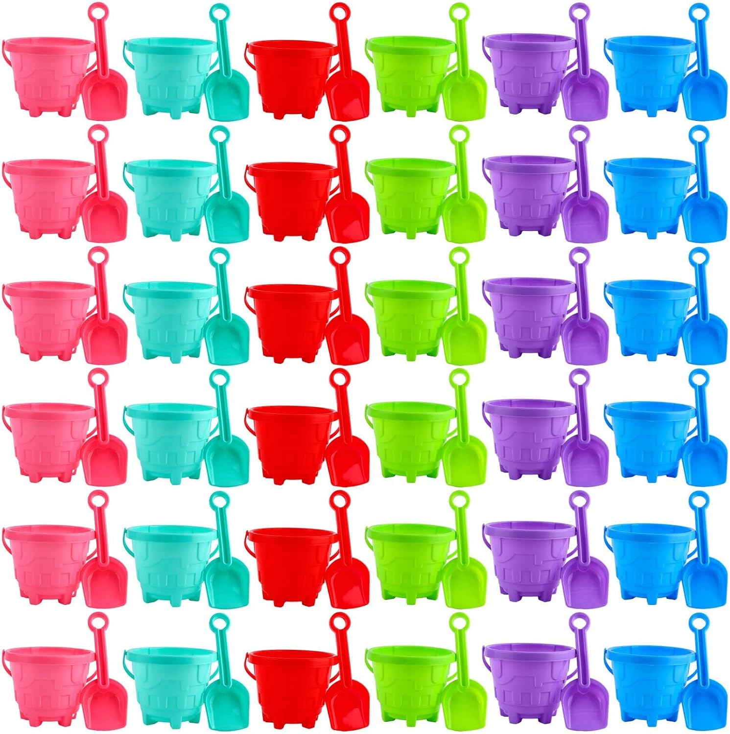 72 Pack Castle Model Beach Buckets 5.5 Inch Sand Buckets Sand Shovels Model Beach