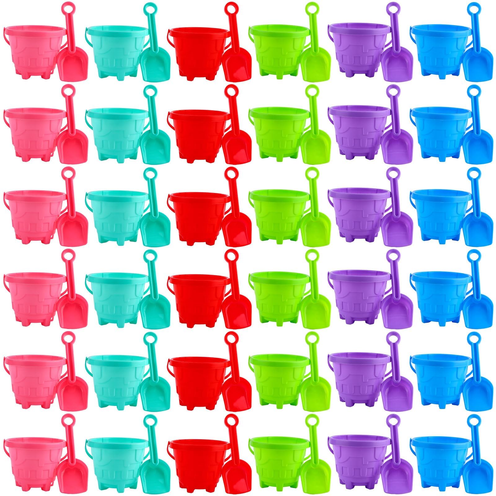 72 Pack Castle Model Beach Buckets 5.5 Inch Sand Buckets Sand Shovels Model Beach Buckets Gear Beach Toys Set Plastic Sand Shovel Beach Garden Spade Tool Rake for Kids Summer Holiday Beach Games