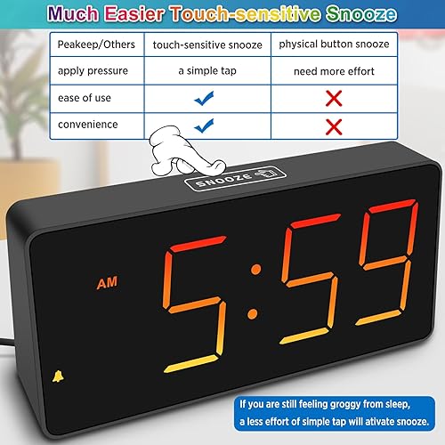 Miniatura 36 de Peakeep Reloj digital, reloj despertador alimentado por batería para dormitorios, esfera de espejo, números grandes, 6 atenuadores para personas Aqua