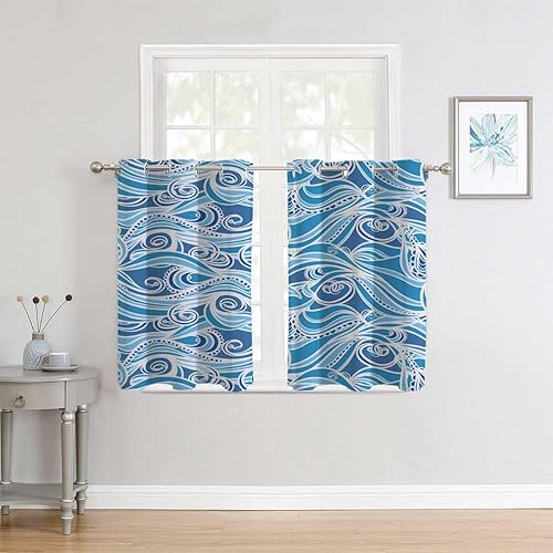 Vista 3 de Cortinas De Cocina Modernas Blue Wave Japanese Style Classic Divider Curtain for Room Separation Blackout Material 55Inch Width by 72Inch Length,2