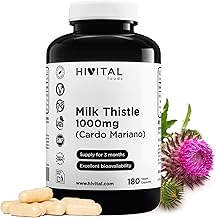 Milk Thistle 1000 mg. 180 vegan capsules for 6 months of treatment. Concentrated extract 25:1 with 80% Silymarin and 30% Silibin and Isosilibine. Made in Spain by HIVITAL
