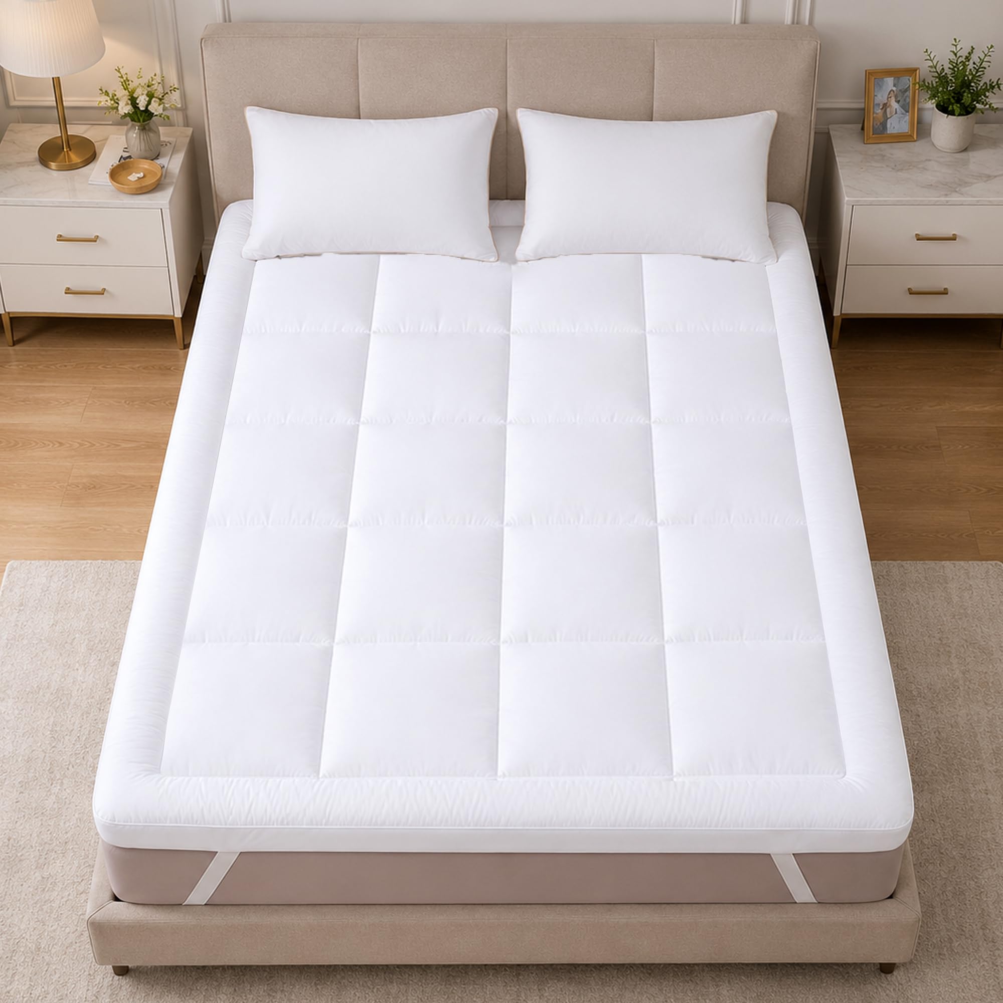Divine Casa Premium Microfiber Double Bed Mattress Topper (72 x 72 Inch) | 2 Inch Thick Mattress Pad | 500 GSM Super Soft Hollow Fiber Filling | Breathable | 4 Corner Elastic Bands | White-picture-10