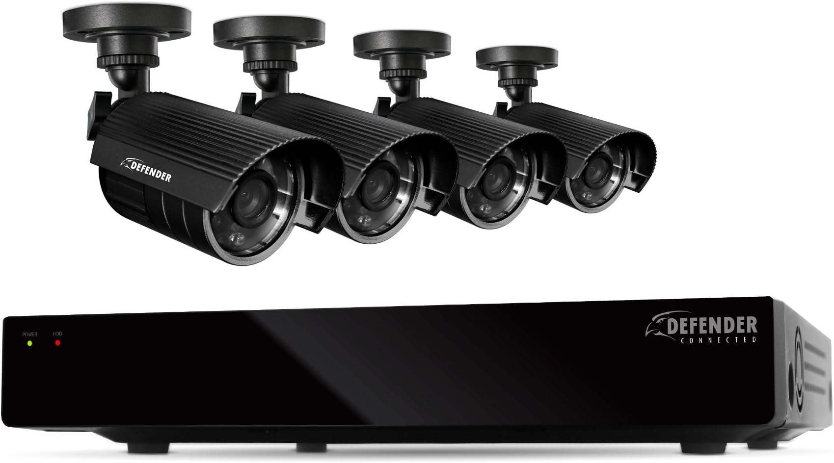Defender Connected 8CH H.265 500BG Smart Security DVR with 4 x 480TVL 75ft Night Vision Indoor/Outdoor Cameras - 21022