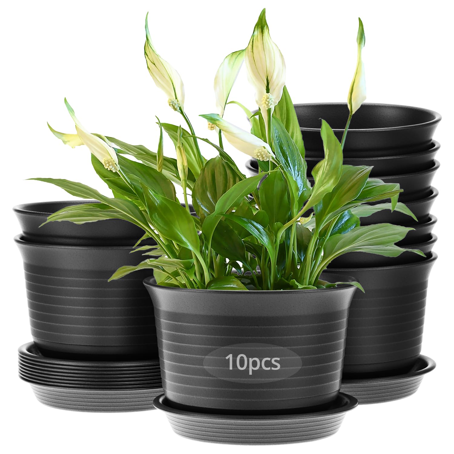 Qwork Grey Qwork® 10-Pack Resin Flower Pots, 15Cm Plant Containers With Drainage Pallet