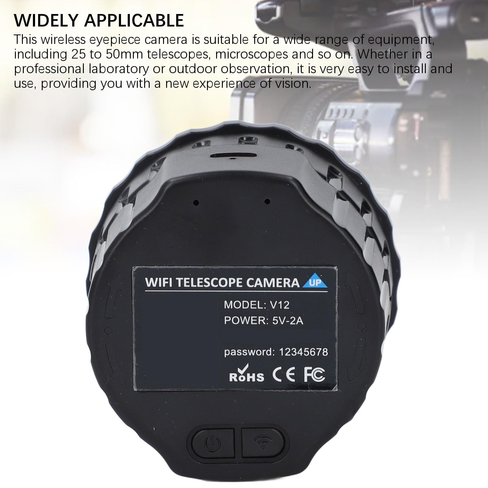 Caméra Oculaire de Télescope WiFi, Caméra Oculaire électronique 4MP, Enregistrement Vidéo 2K, pour Télescopes Optiques et Microscope de 25 Mm à 50 Mm