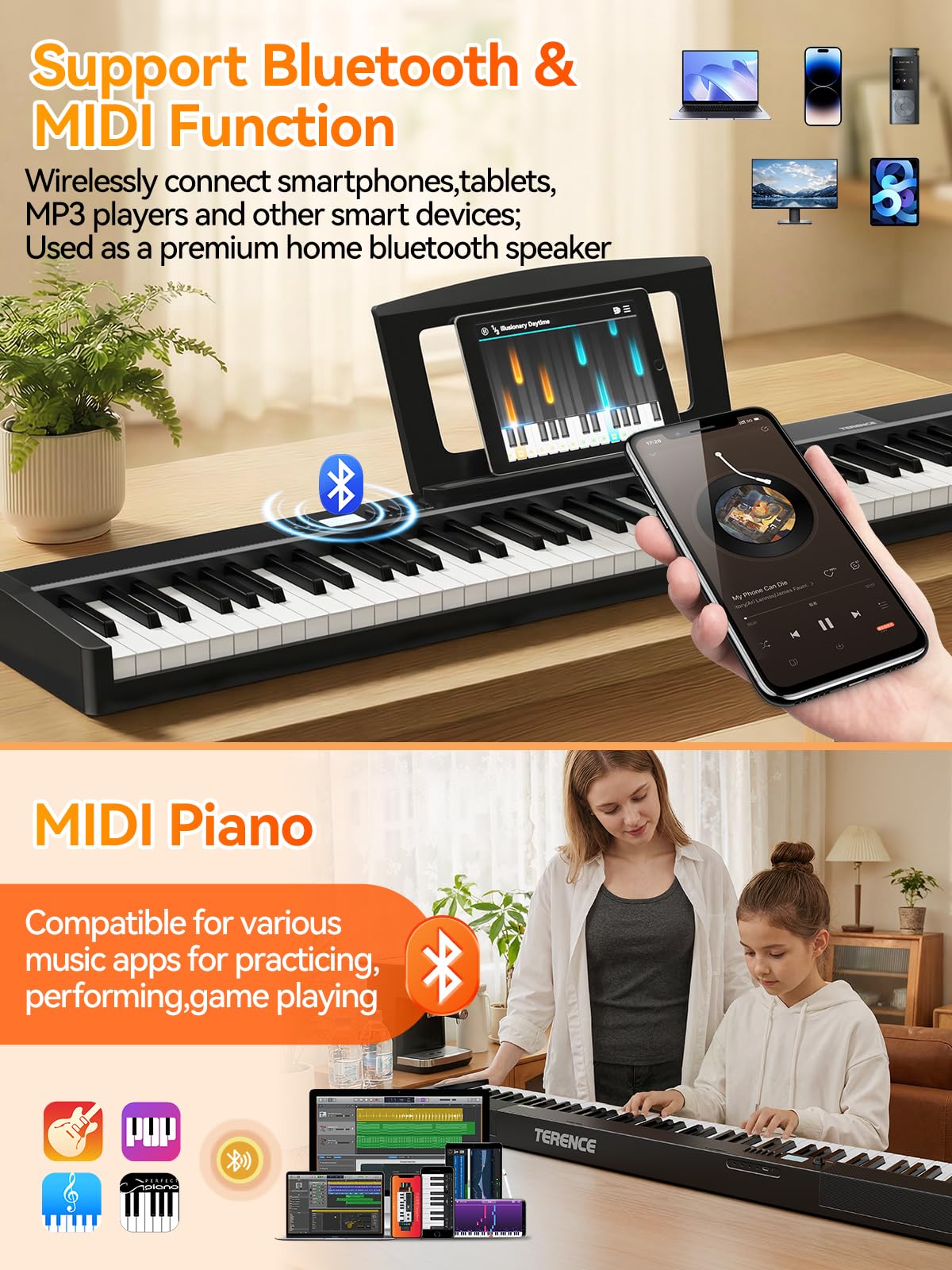 TERENCE V30 Digital Piano 88 Key Weighted Keyboard, Full Size