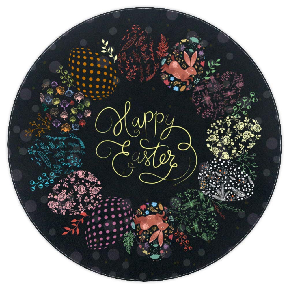 Tapis rond antidérapant 120cm doux, tapis de sol polyester multicolore de Pâques
