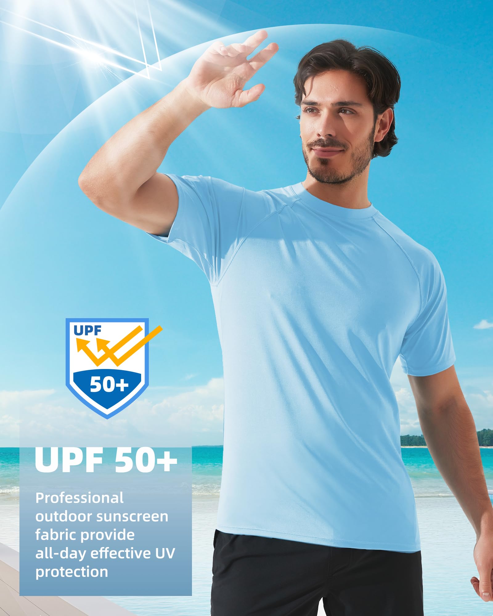 Arcweg Camiseta Hombres Mangas Cortas Rash Guard de Protección UPF 50＋Secado Rápido Deportes Acuáticos Surf Natación Verano Negro y Azul Cobalto