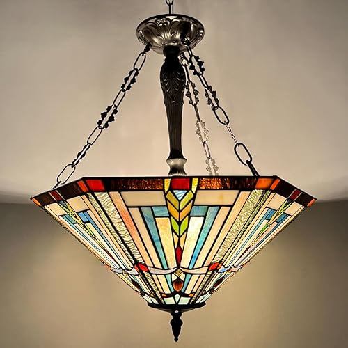 Tiffany Pendant Light Fixtures,22" Wide Large Stained Glass Inverted Ceiling