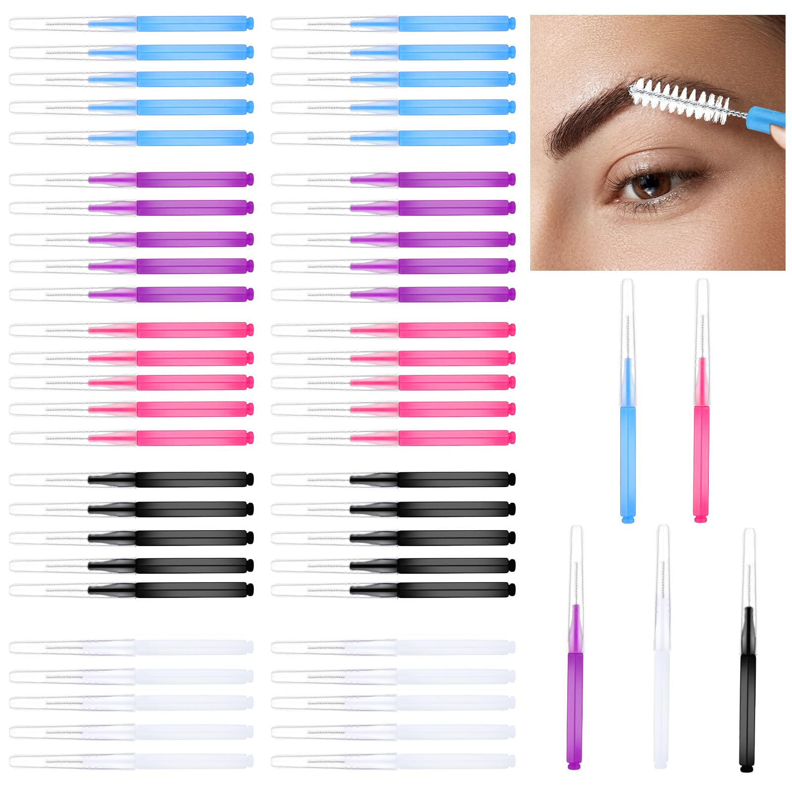 Prasacco Lot de 50 micro-brosses à sourcils et cils - Peigne multifonction pour plastification des sourcils et levage de cils - Outils d'extension