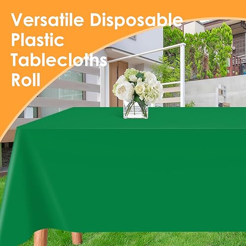 Miniatura 67 de Rollo de mantel de plástico desechable blanco de 54 x 100 pies, mantel de plástico con caja cortadora, mantel desechable cortado a medida