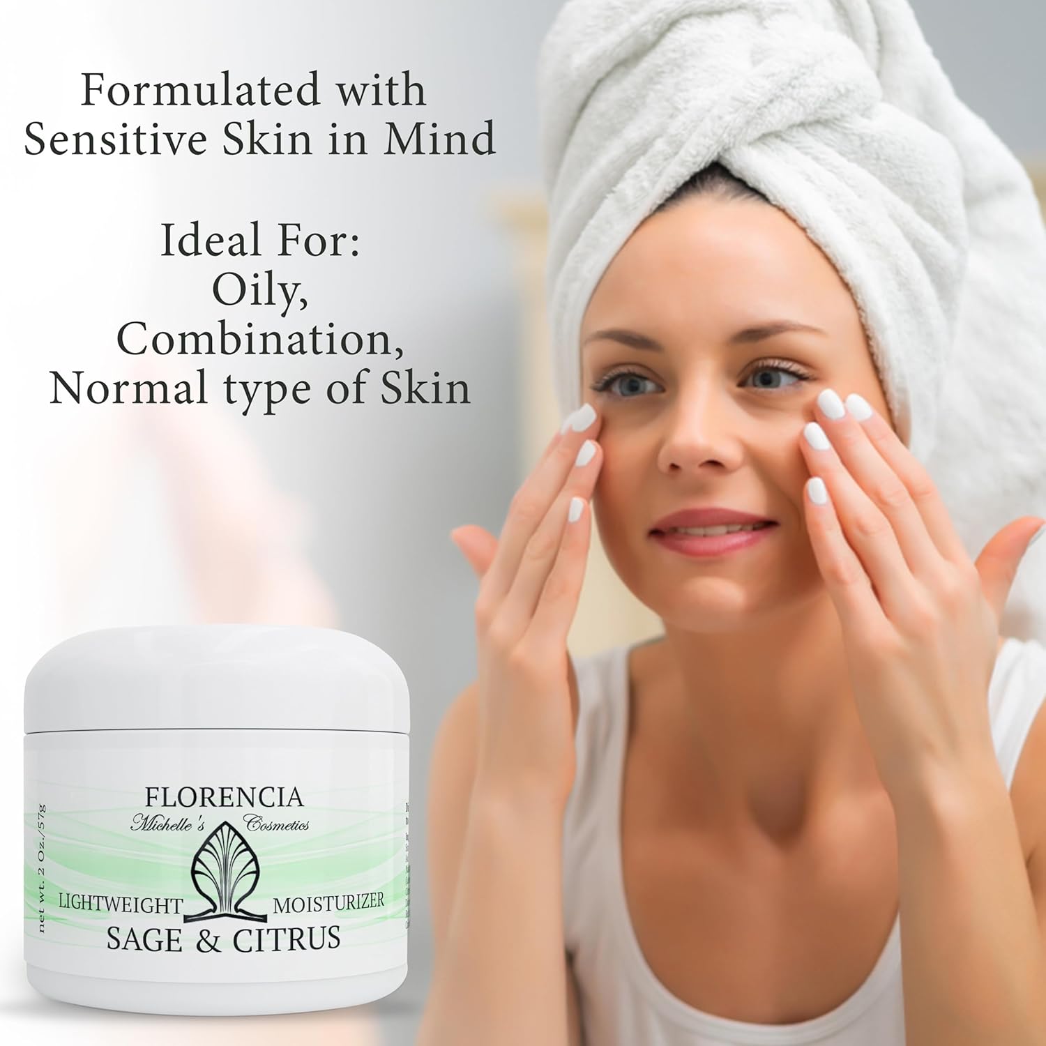 Florencia Sage & Citrus Lightweight Moisturizer - Fast-Absorbing, Hydrating, Nutrient Enhanced Face Cream for Sensitive, Oily, Combination Skin. - Image 3