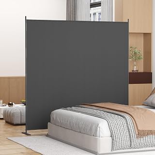 1-Panel 6 ft Tall Indoor Folding Room Divider, Portable Privacy Screen, Freestanding Partition Separator, Temporary Wall Separation for Bedroom, Office, 71" W X 71" H, Dark Grey