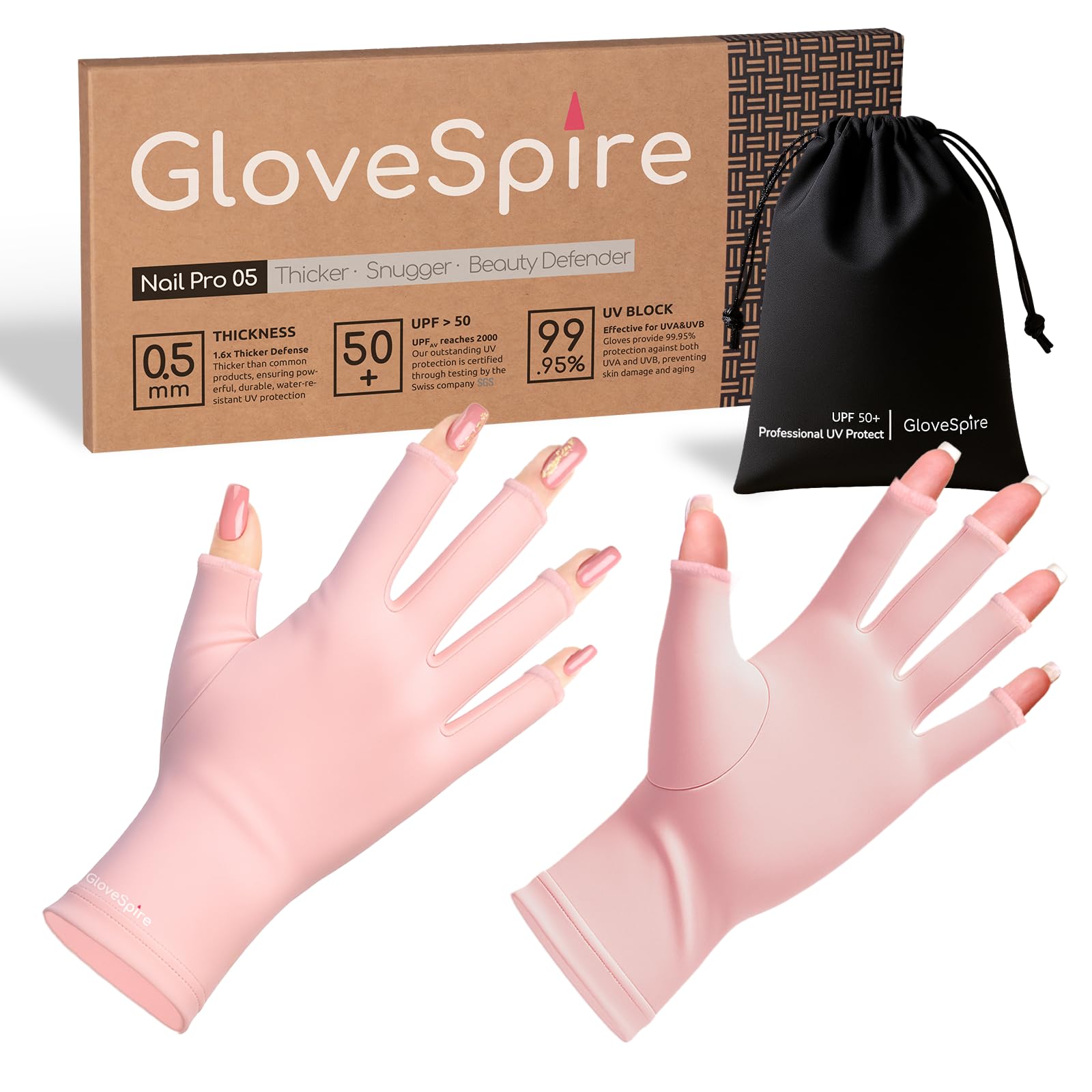 Small Hands UV Gloves for Nails,Thickened UPF50+ UV Protection Gloves, Fingerless Design for Women Gel Manicures Anti UVA UVB Light(Extra Small/Blush Pink)