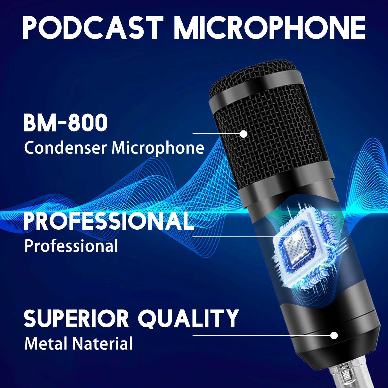 Podcast Equipment Bundle, V8S Sound Card with BM-800 Podcast Microphone and Voice Changer, Studio Microphone Bundle with Adjustable Stand, Suitable for Podcasting, Live Streaming, Recording