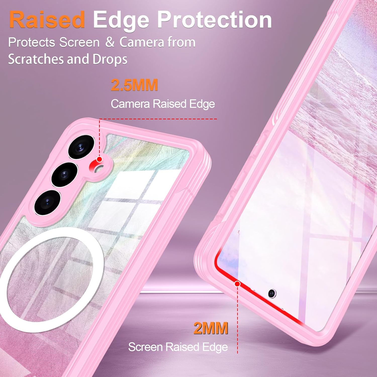 Bizzib for Samsung Galaxy S26 Case Compatible with MagSafe Built-in 9H Screen Protector & Camera Lens Guard Military Grade Full Body Protection Shockproof Phone Case Cover,Pink Glitter