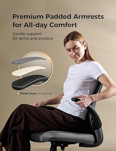 Miniatura 6 de Silla de oficina, sillas de escritorio ergonómicas de malla, cómoda silla de juegos para computadora con altura ajustable y reposabrazos abatibles,