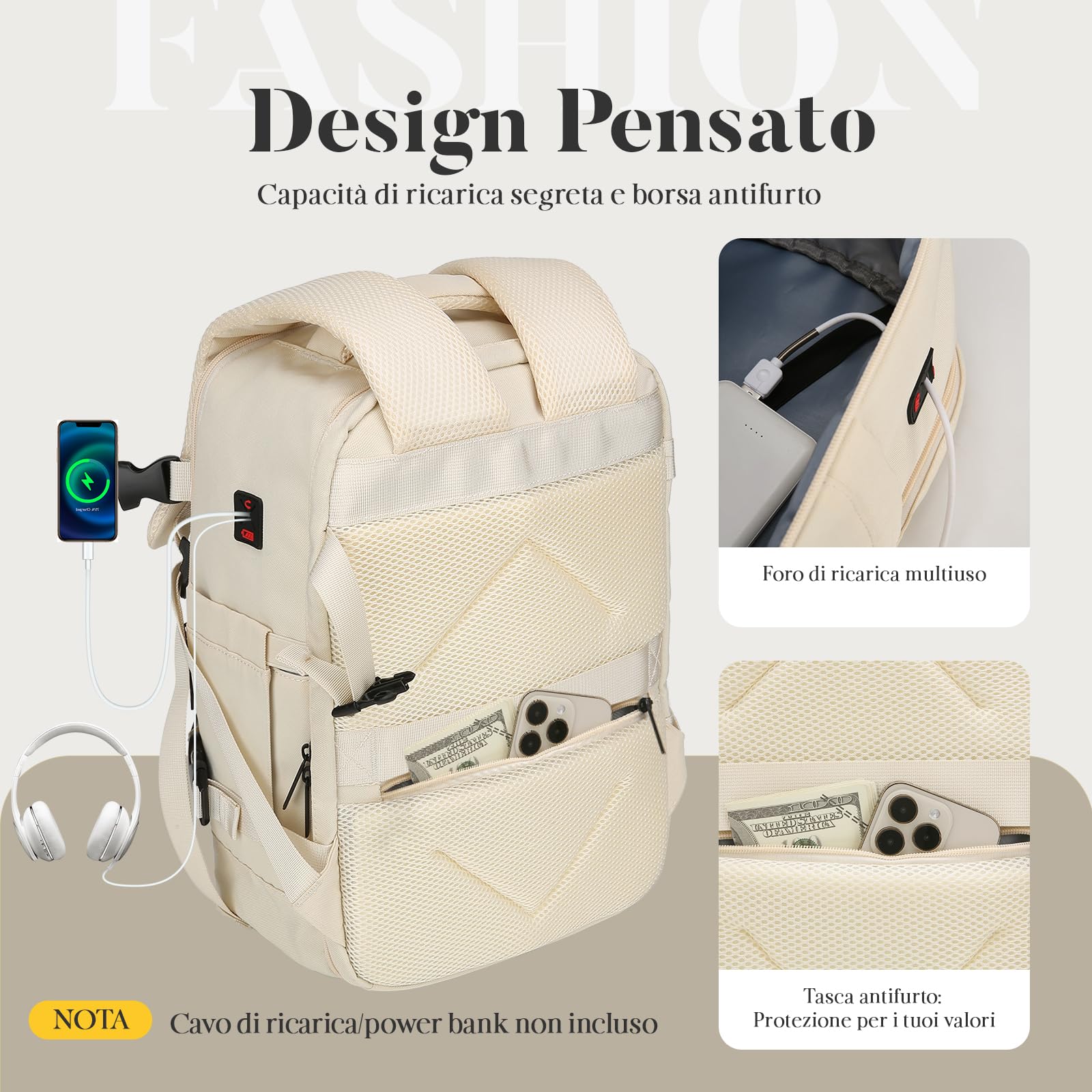 per Zaino Ryanair 40x20x25,Bagaglio a Mano 40x20x25 per Ryanair,Zaino da Viaggio Aereo Bagaglio a Mano per Più Compagnie Aeree con Foro di Ricarica e Tasca Antifurto