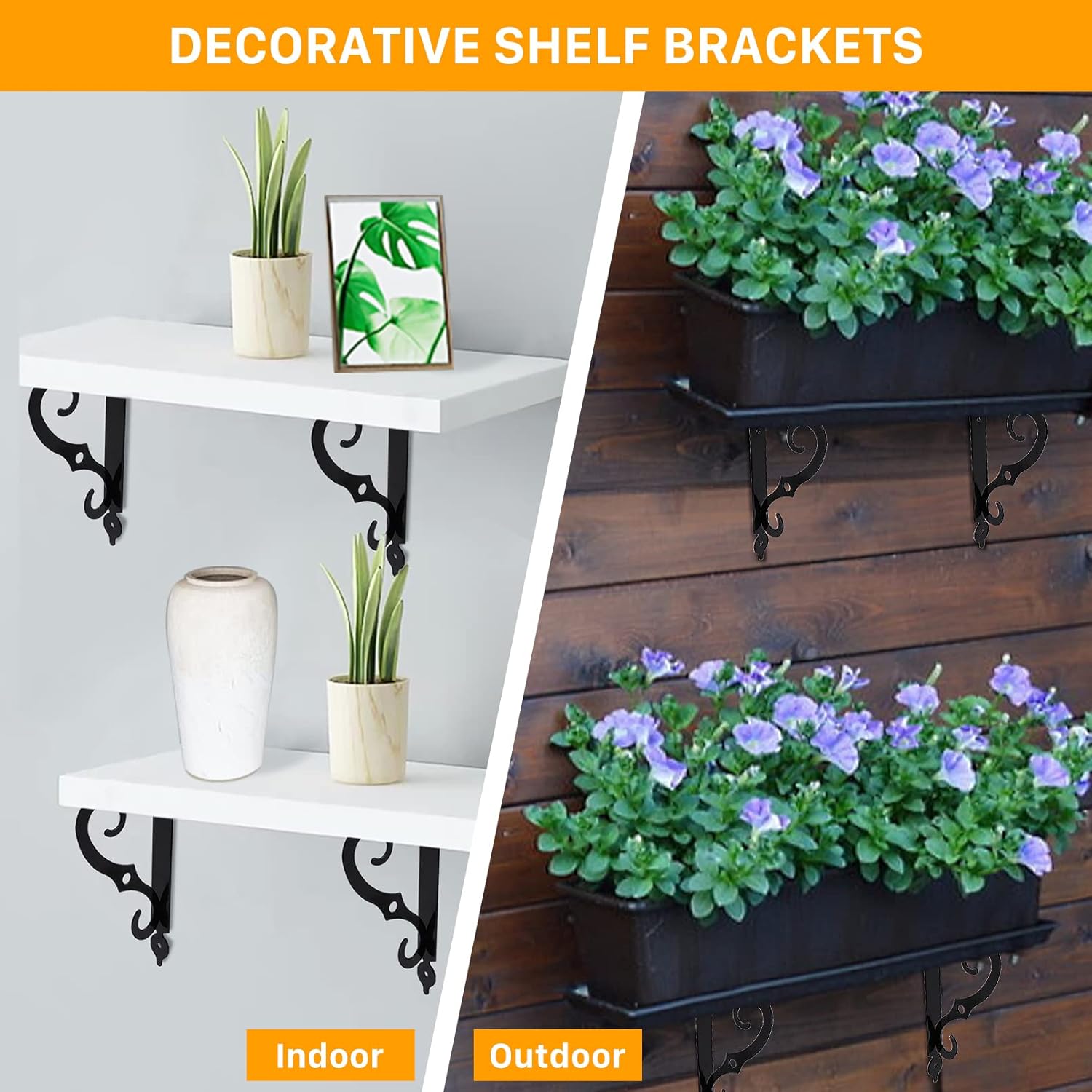 10 Pack Decorative Shelf Brackets,L Bracket for Shelves,7.4Inch Wall Mounted L Shape Shelf Bracket,Heavy Duty Shelf Brackets Metal Corner Brace Right Angle Bracket Shelf Support with Screws,Black