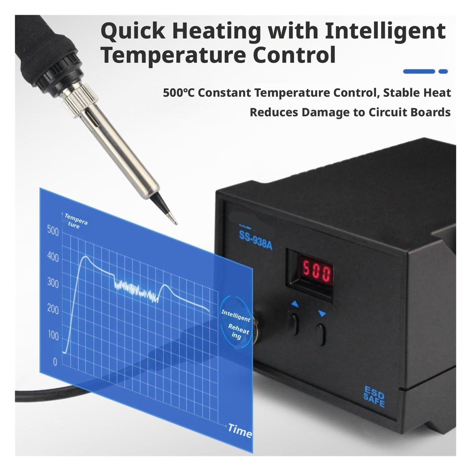 Estación de soldadura, Kit de soldador temperatura ajustable 936A, pluma soldadura por calor rápido para reparación PCB teléfono