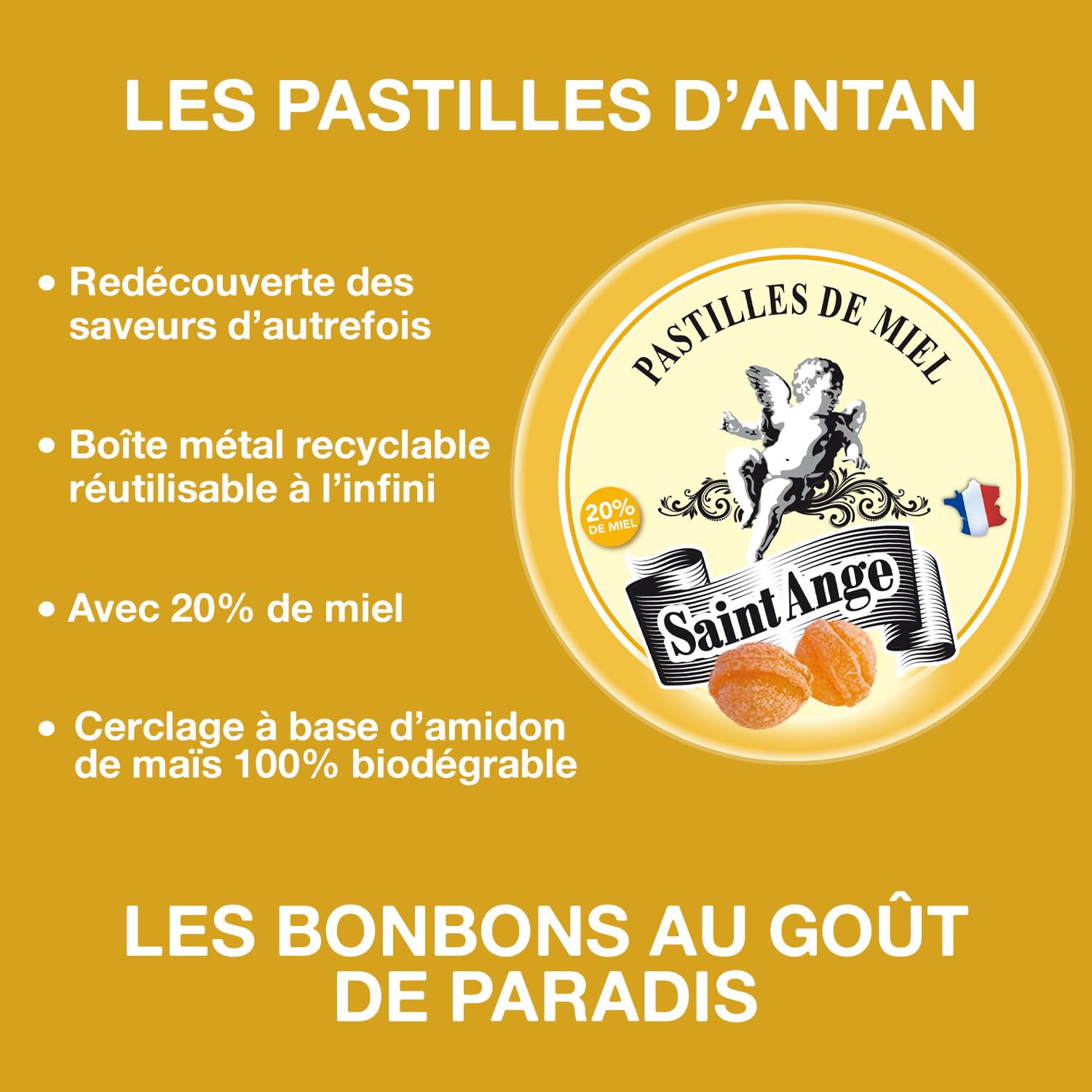 Lot 10 boites Miel Pastilles Saint-Ange Bonbons Traditionnels 100% Français Miel