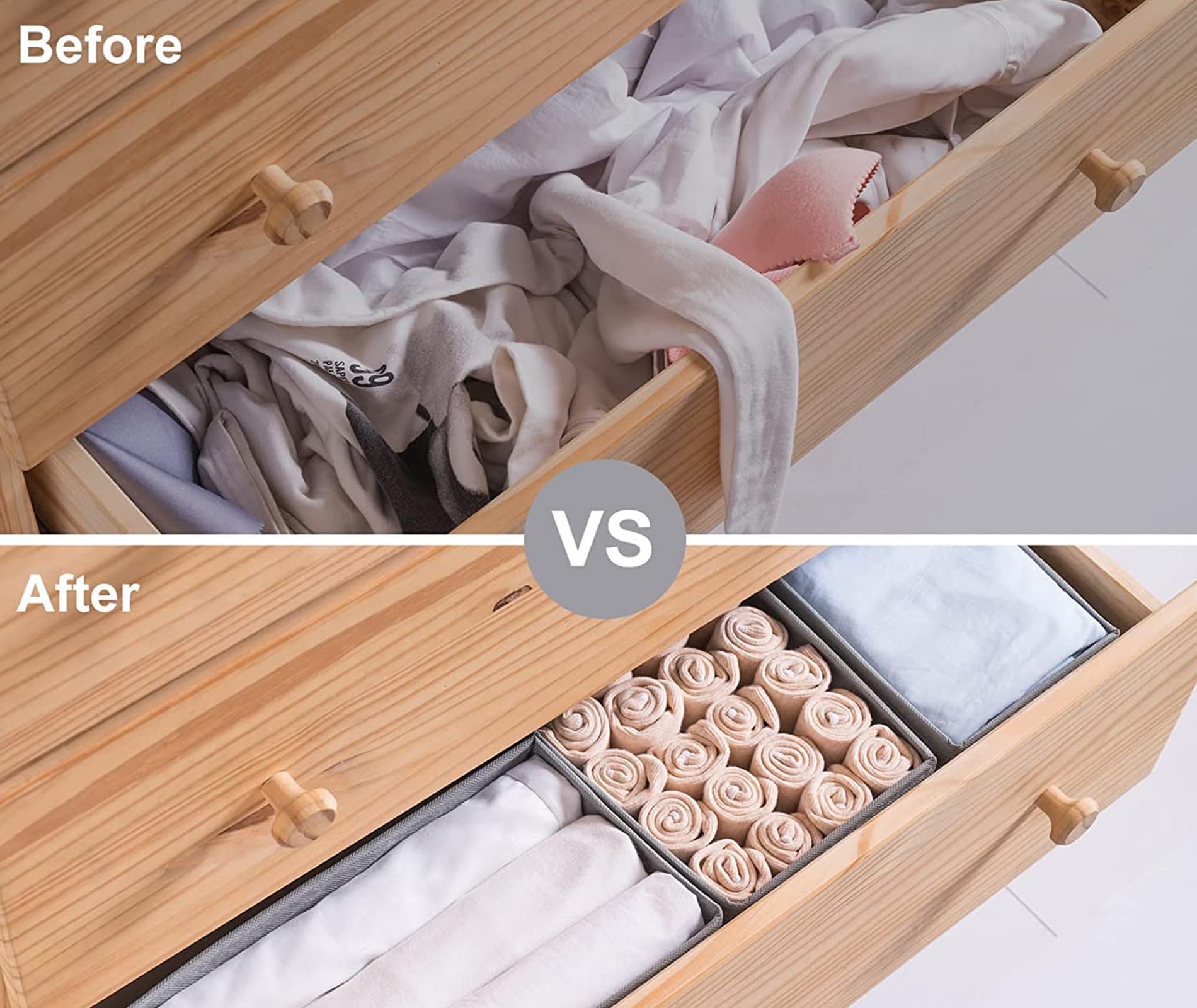6 Packungen Kommoden-Organizer, Schubladen-Organizer für Kleidung, gewebte Stoff-Kommoden-Schubladen-Organizer, Baby-Kleidungs-Organizer im Schlafzimmer (1 große Zelle)