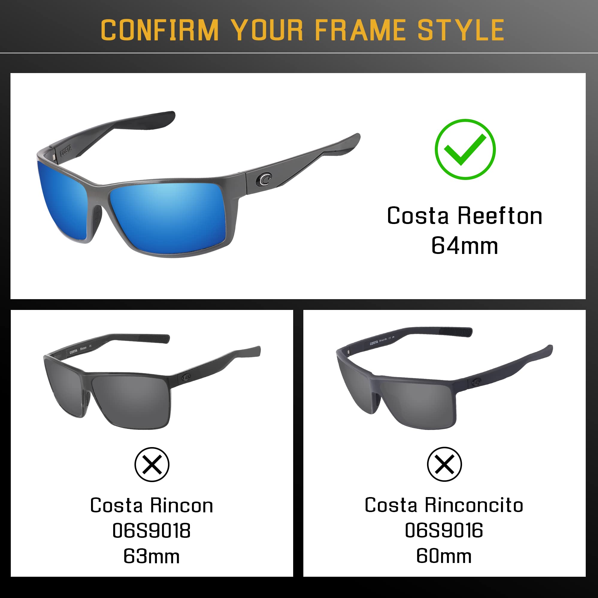 Bwake Replacement Lens for Costa Del Mar Reefton Sunglasses - Sea Green POLARIZED